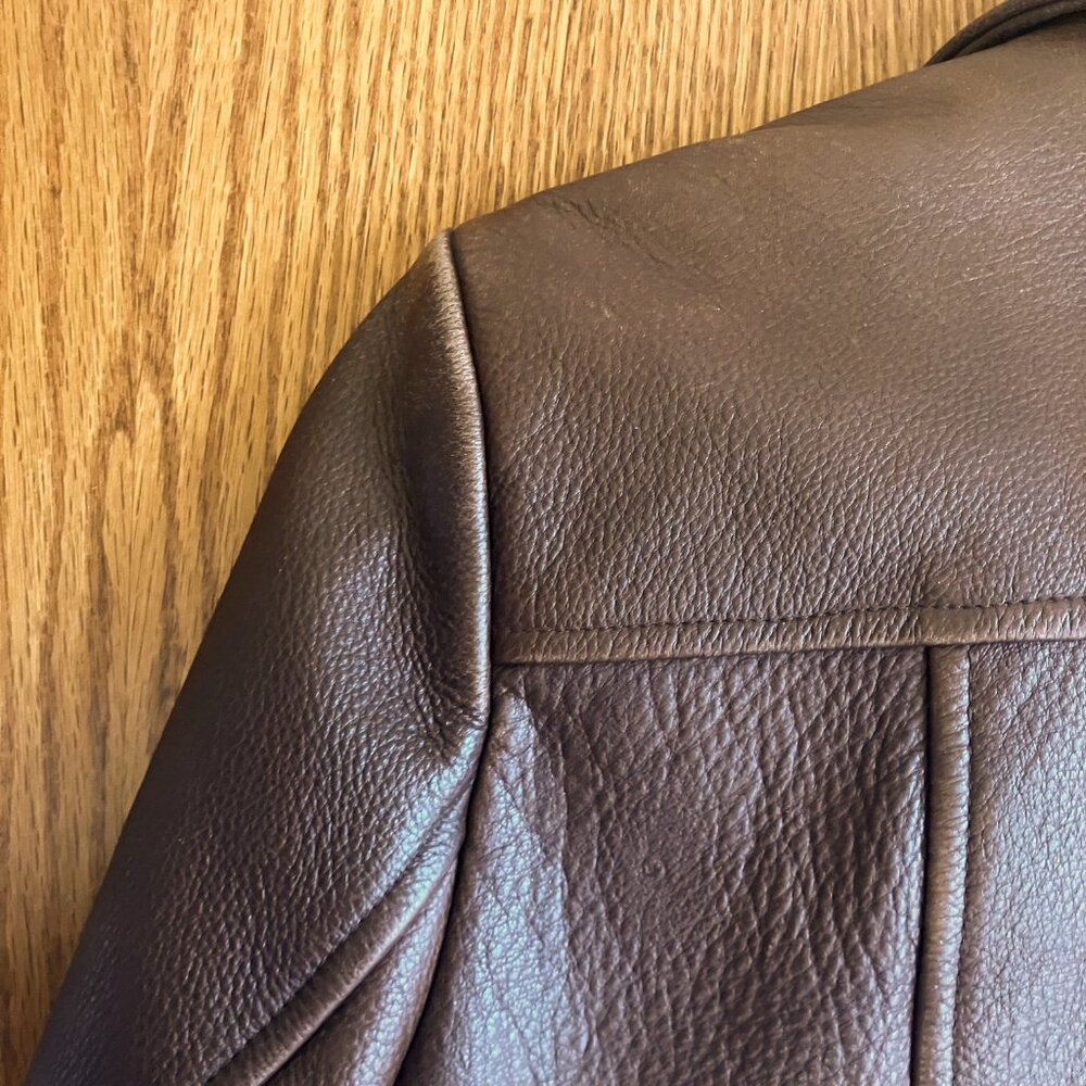 Wilsons Leather Brown Tailored Seam Distressed Pebbled Leather Blazer Jacket - Picture 5 of 10